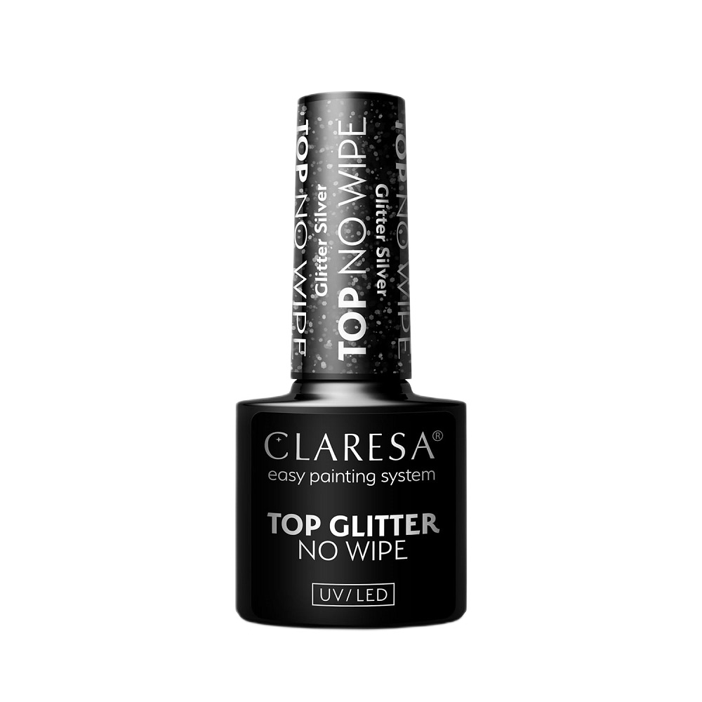 _Top Glitter No Wipe Top Pre Hybridný Lak Glitter Silver 5g