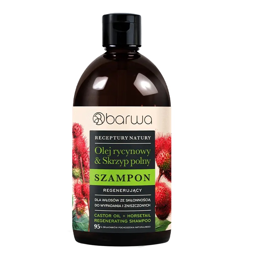 Receptury Natury Olej Rycynowy + Skrzyp Polny Prírodný Recept Regeneračný šAmpón Na Vlasy Ricínový Olej + Praslička 380ml