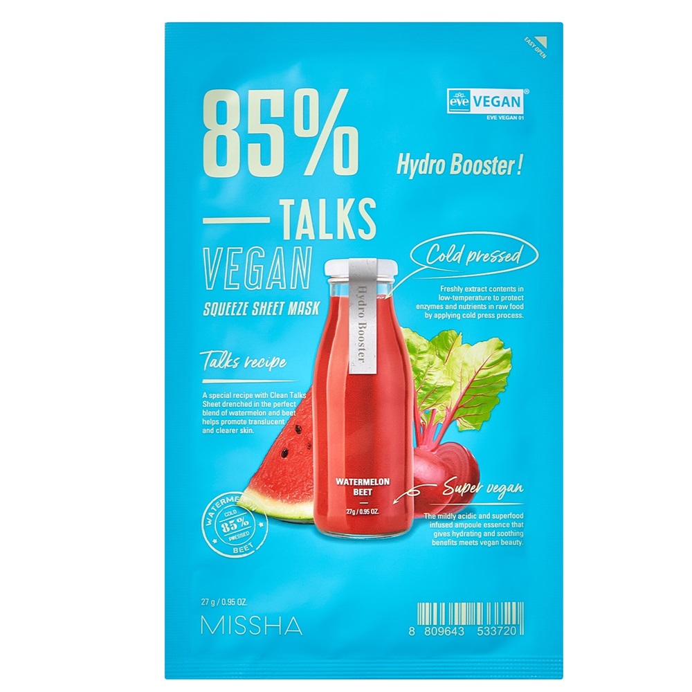 Talks Vegan Squeeze Sheet Mask Hydratačná Pleťová Maska Hydro Booster Pre Unavenú Pleť, 27 G
