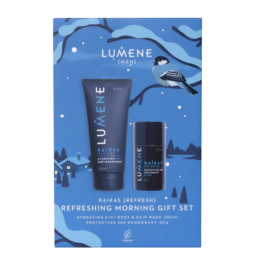 Men Raikas Osviežujúci Ranný Set Hydratačný Sprchový Gél 2v1 Na Umývanie Tela A Vlasov 200ml + Ochranný Dezodorant 24H 60g