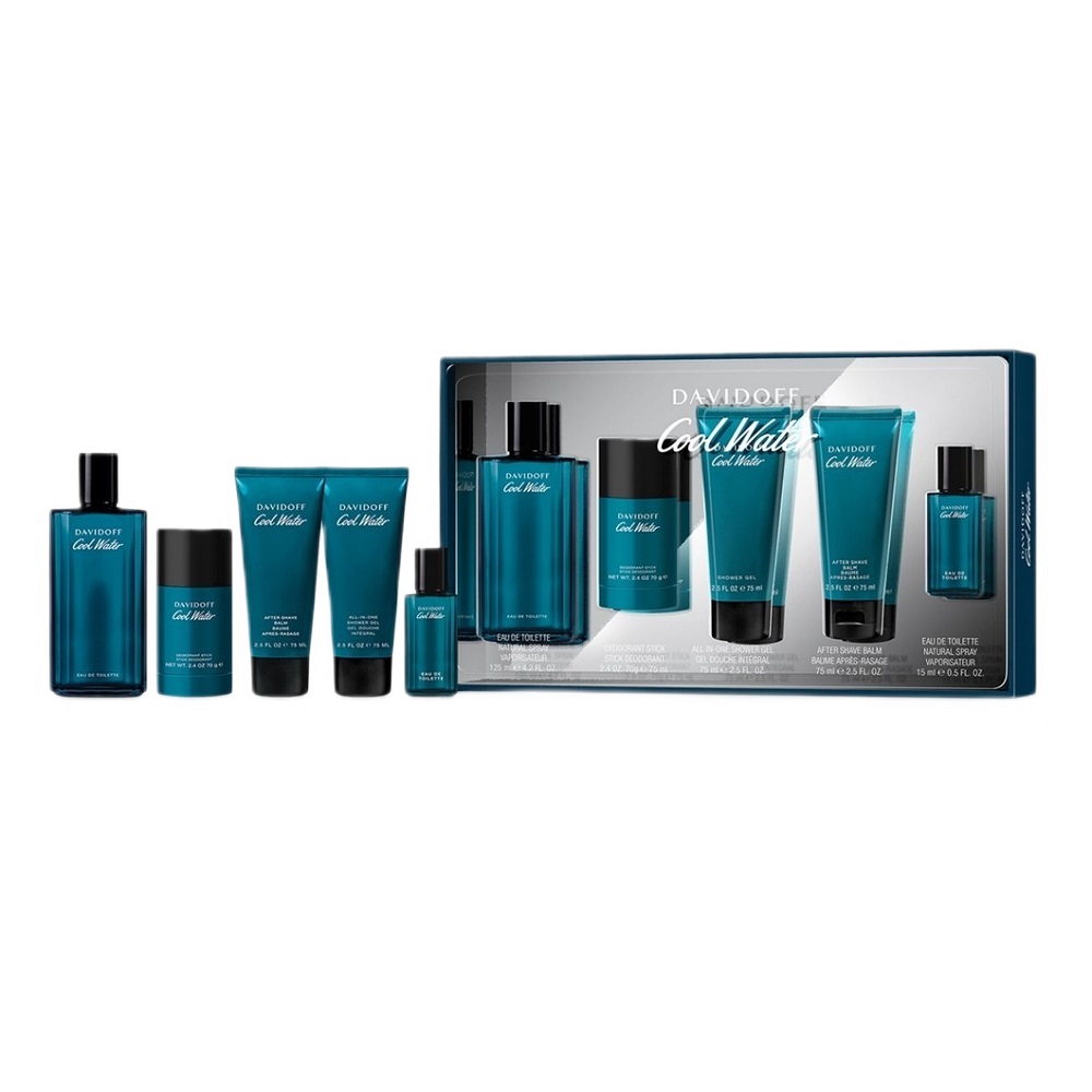 Cool Water Men Sada Toaletná Voda 125ml + Sprchový Gél 75ml + Voda Po Holení 75ml + Dezodorant 75ml + Toaletná Voda V Spreji 15ml