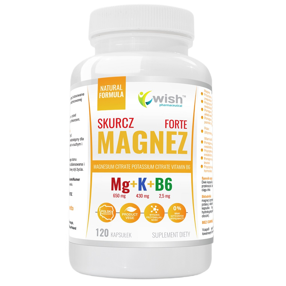 MG + K + B6 Magnez + Potas + Witamina B6 Forte Suplement Diety 120 Kapsúl