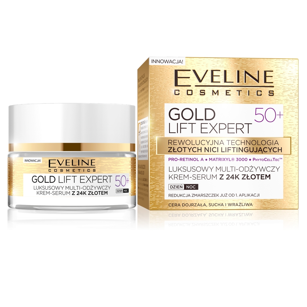 EVELINE_Gold Lift Expert 50+ Luxusný Multifunkčný Omladzujúci Denný/Nočný Krém-sérum S…
