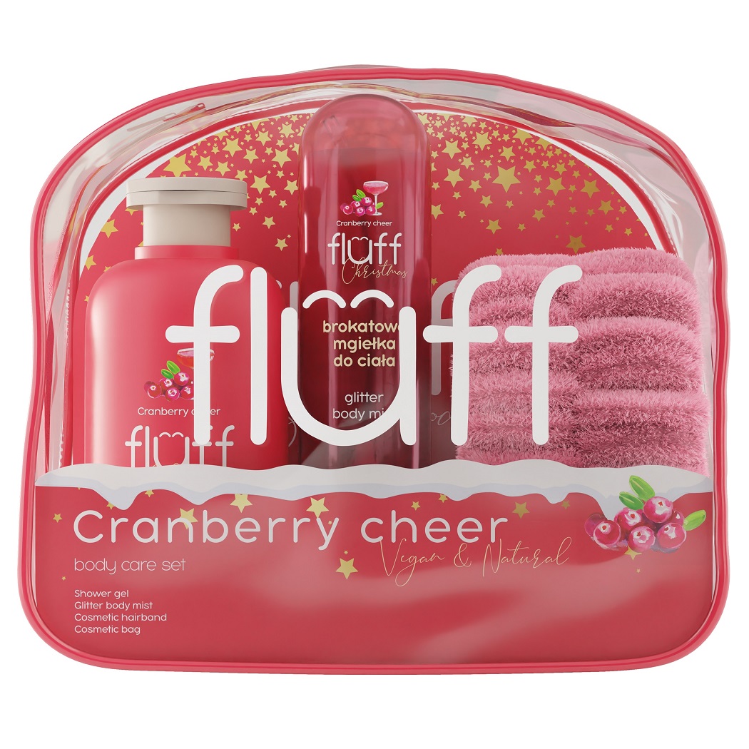 Súprava Fluff Cranberry Cheer Sprchový Gél 200ml + Trblietavá Telová Hmla 80ml + Kozmetický Obal