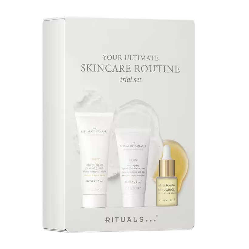 The Ritual Of Namaste Skin Care Set Vaša Dokonalá Starostlivosť O Pleť – Sada: čIstiaca Pena 30 Ml + Sérum S Bakuchiolom 6,5 Ml + ľAhký Hydratačný Krém 15 Ml